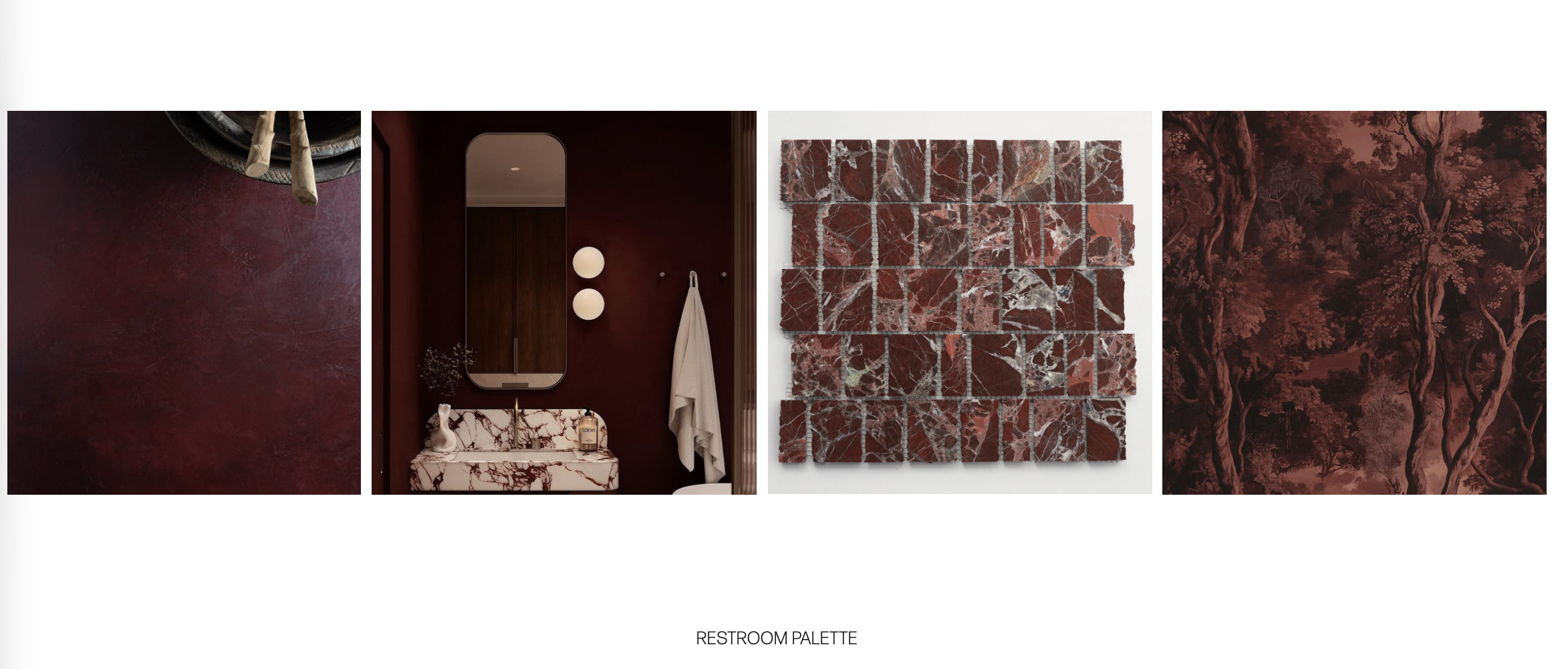 Restroom design palette with rich, warm tones